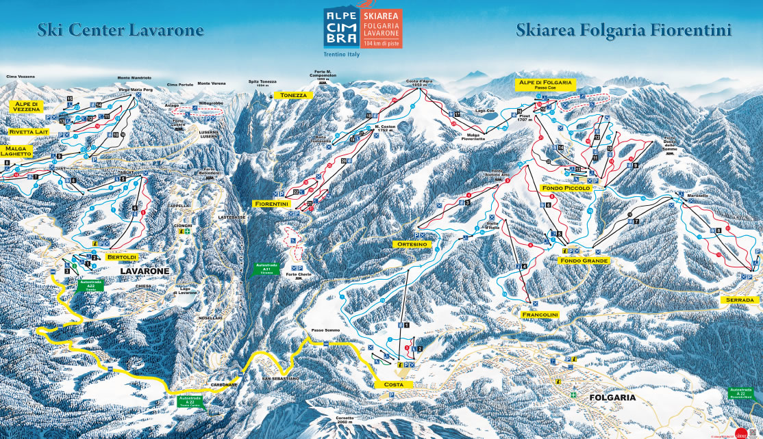 Skimap Alpe Cimbra: Ski Center Lavarone, SkiArea Folgaria